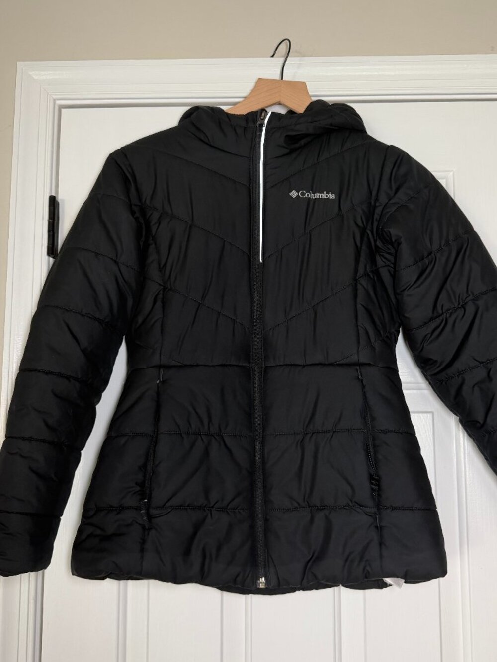 Columbia Black Puffer Jacket Big Kid's Large Hooded Winter Coat Insulated Zip Up